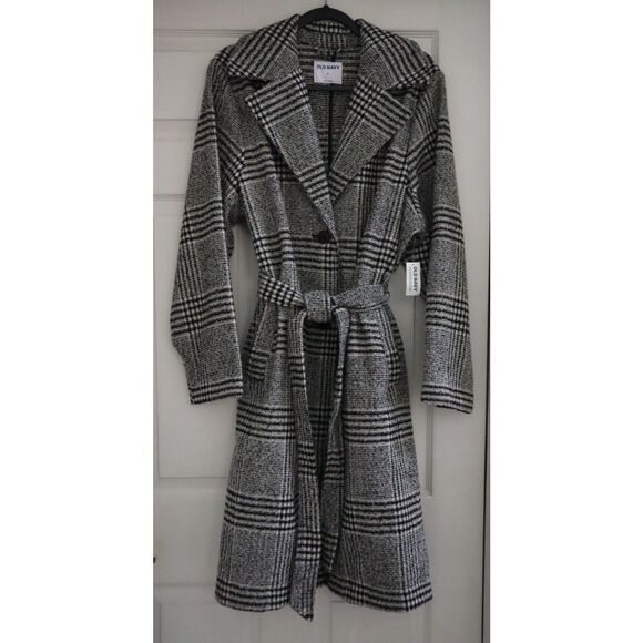 Old Navy 809503-001 Women's Sz XL Black Plaid Belted Overcoat - Picture 1 of 13